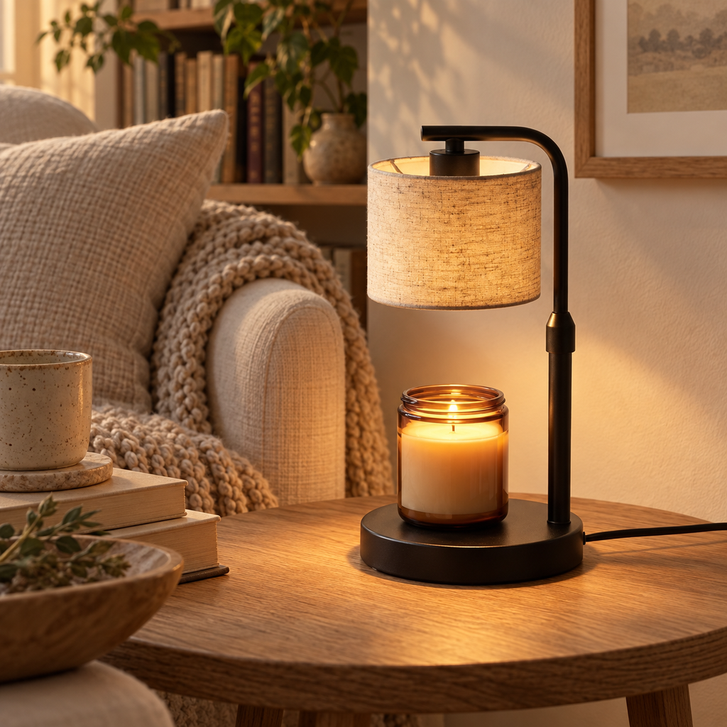 Linen candle warmer — cozy room styling inspiration