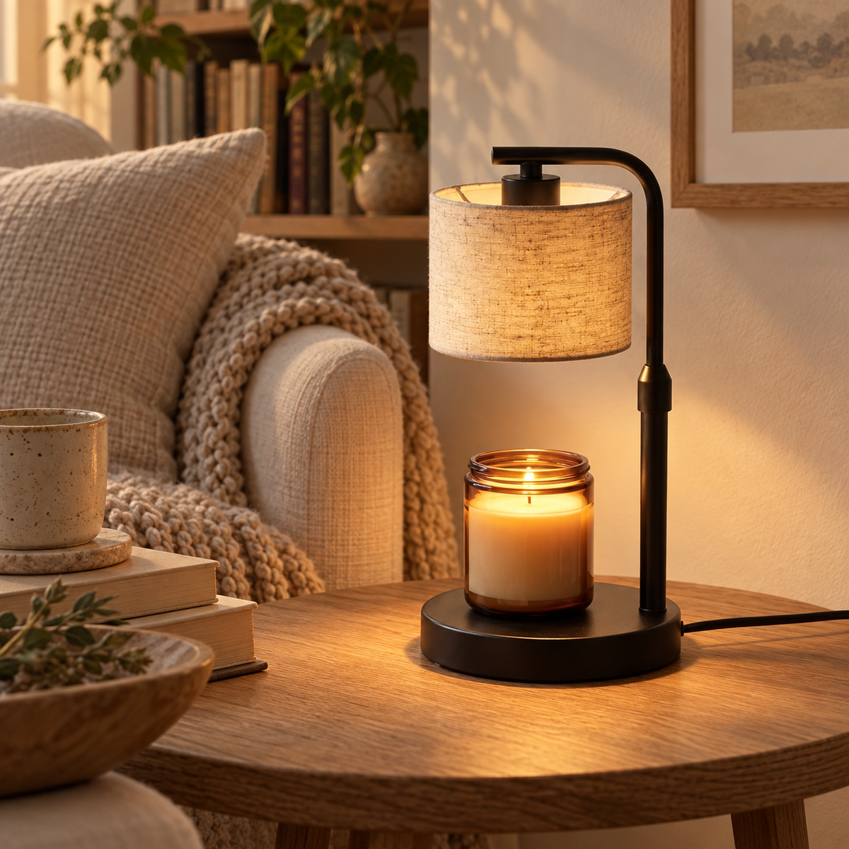 Linen candle warmer — cozy room styling inspiration