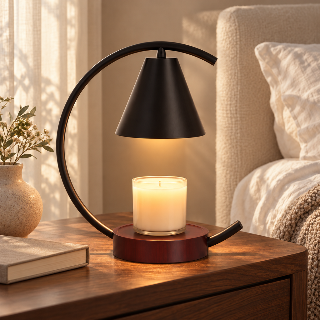 Noir candle warmer — cozy bedroom styling inspiration