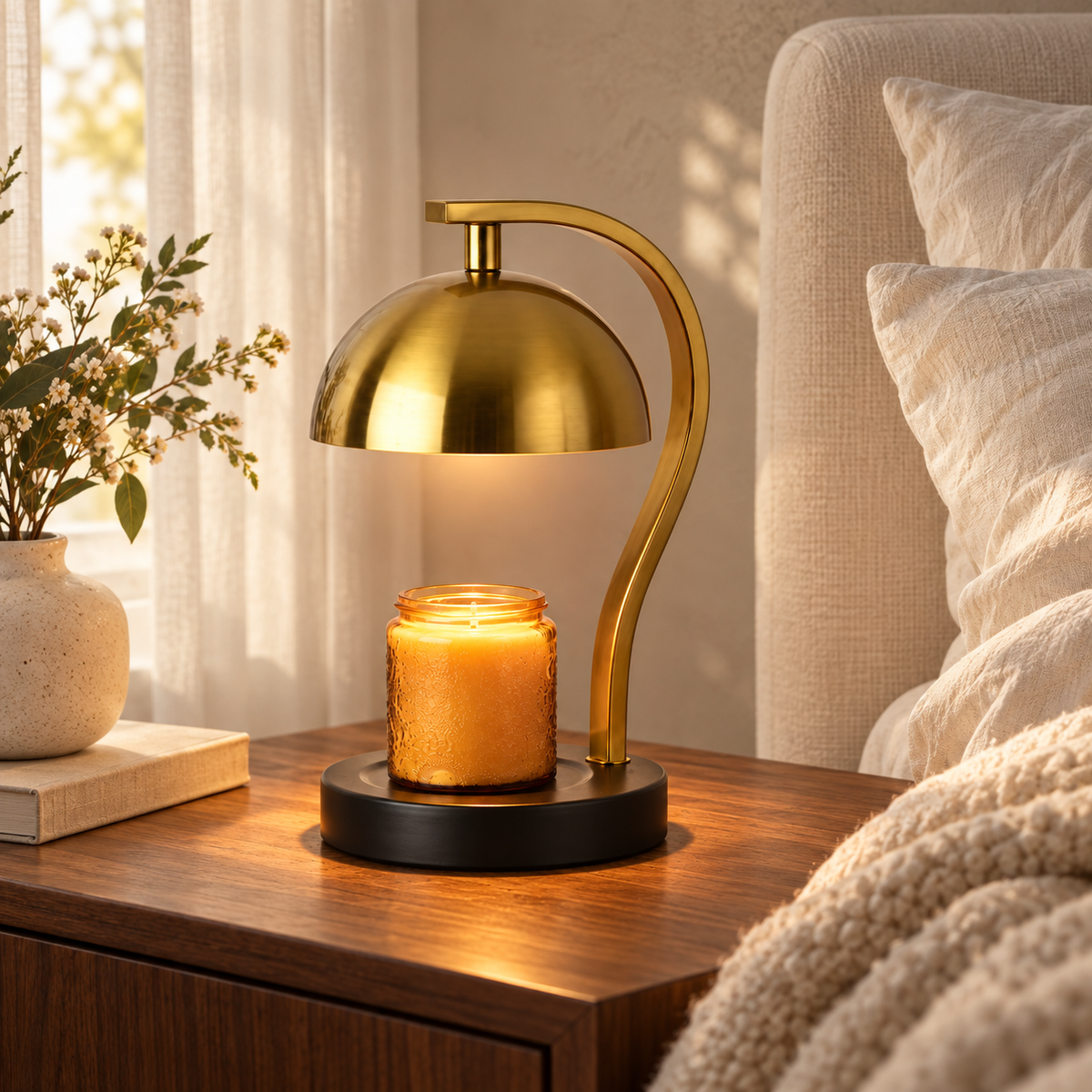 Oria candle warmer — cozy bedroom styling inspiration